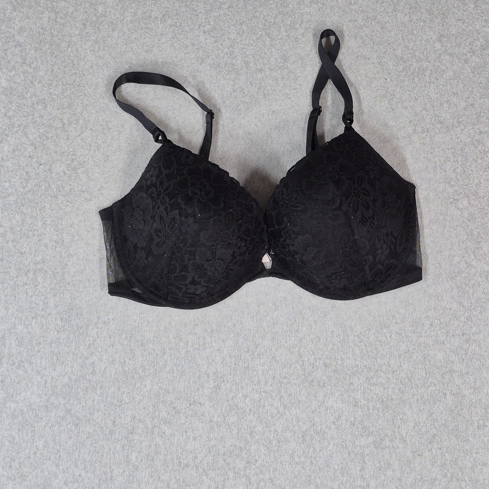 Victoria's Secret Women Bra 36DD Black Floral Push Up Underwired Lace Mesh READ